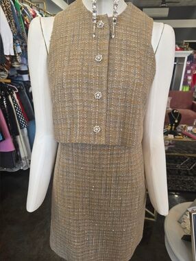 Womens Tweed A-Line Skirt Set in Camel